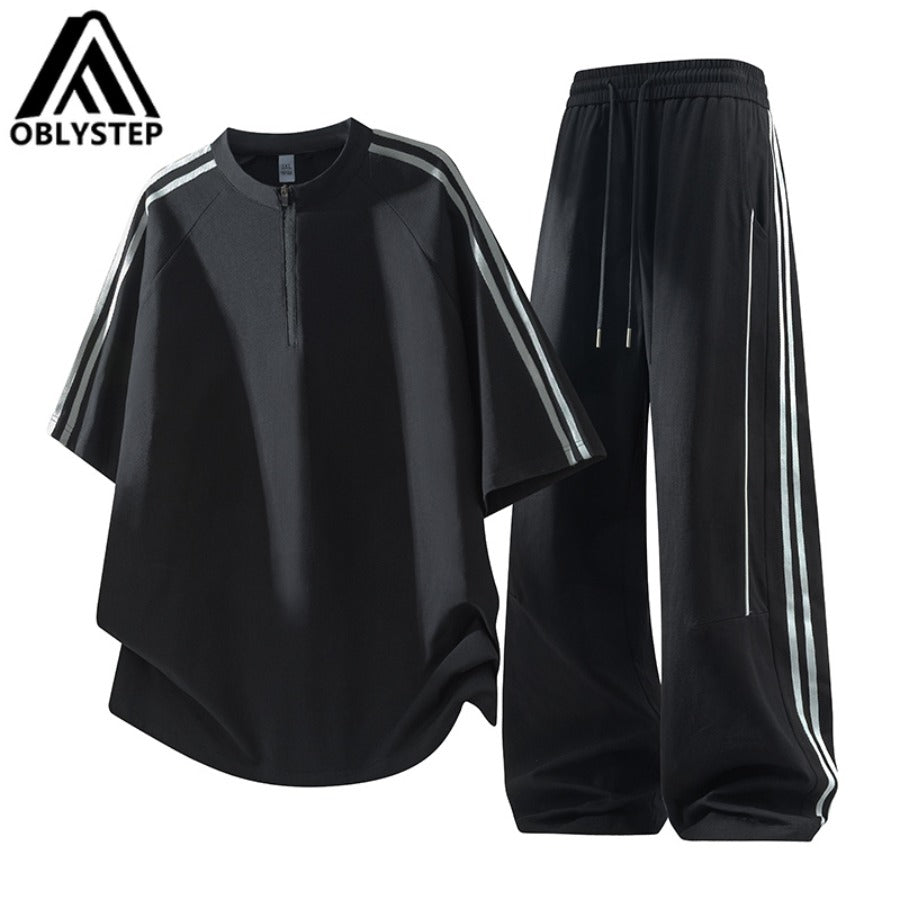 Men's Ruffle Half-Zip Short Set