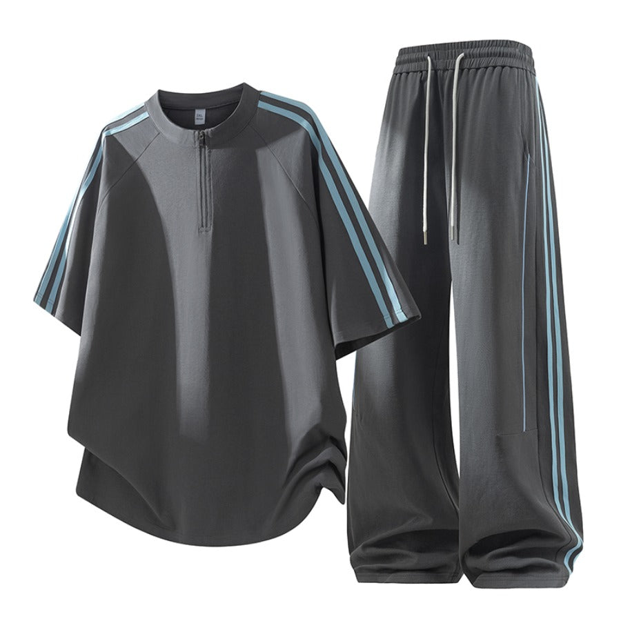 Men's Ruffle Half-Zip Short Set