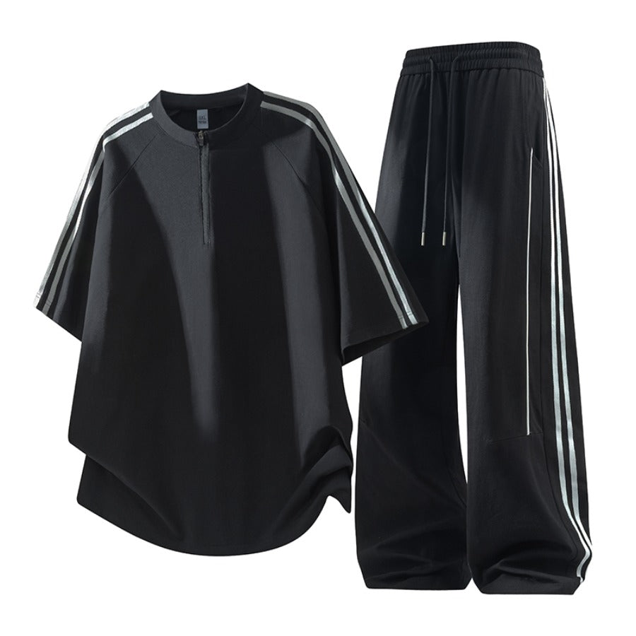 Men's Ruffle Half-Zip Short Set