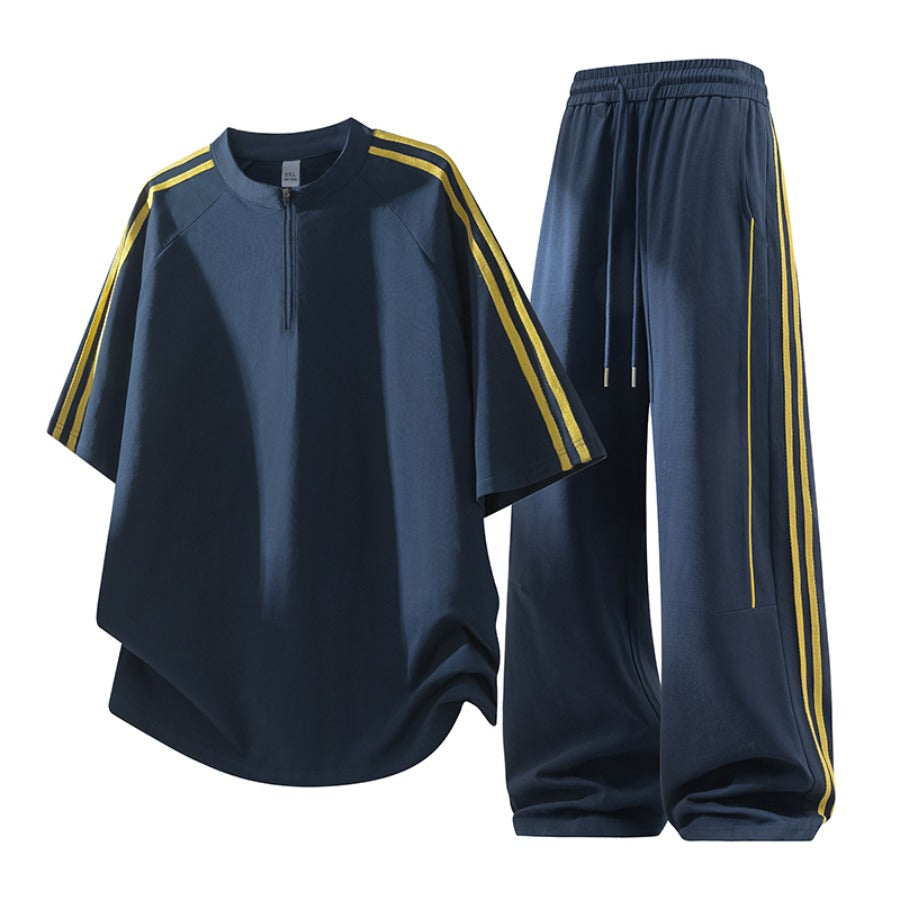 Men's Ruffle Half-Zip Short Set