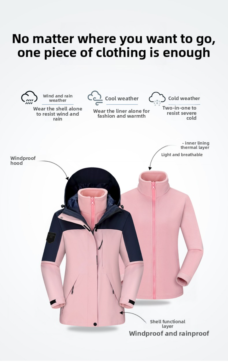Veste de ski unisexe 3-en-1 imperméable - Détachable, tendance et chaude pour les couples