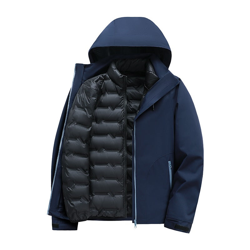 Men's 3-in-1 Down Jacket | 90% White Duck Down Liner | Windproof Waterproof Warm | Hiking & Skiing