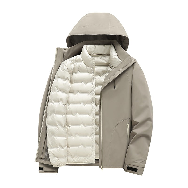 Men's 3-in-1 Down Jacket | 90% White Duck Down Liner | Windproof Waterproof Warm | Hiking & Skiing