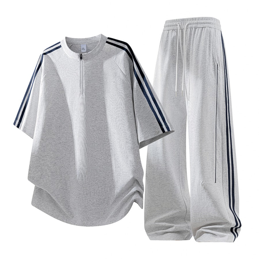 Men's Ruffle Half-Zip Short Set